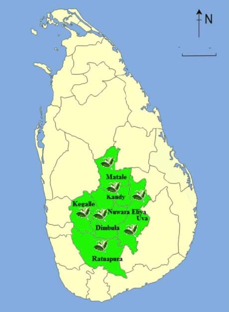 Map of Sri Lank tea country