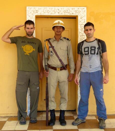 Posing with the guard near the National Museum