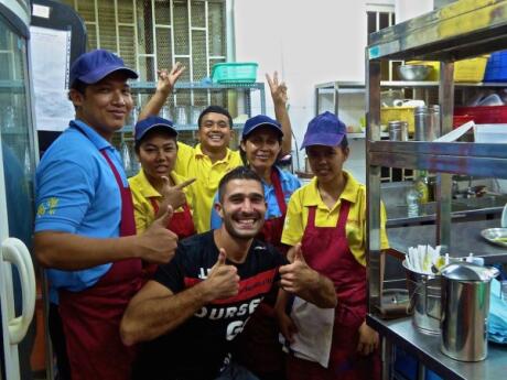 Stefan with the staff at Friends restaurant in Phnom Penh