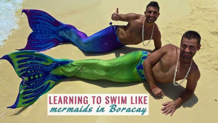 Nomadic Boys learning to swim like a mermaid at Boracay