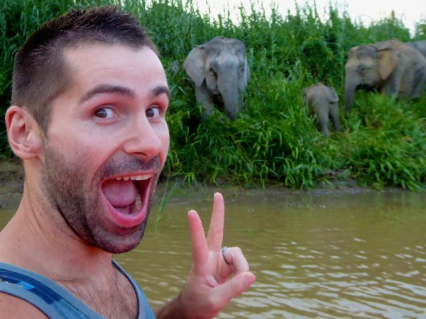 Esmerelda the Elephant photobombing Seb