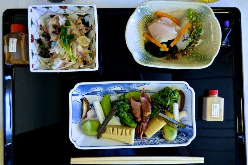 ANA business class review Japanese washoku meal