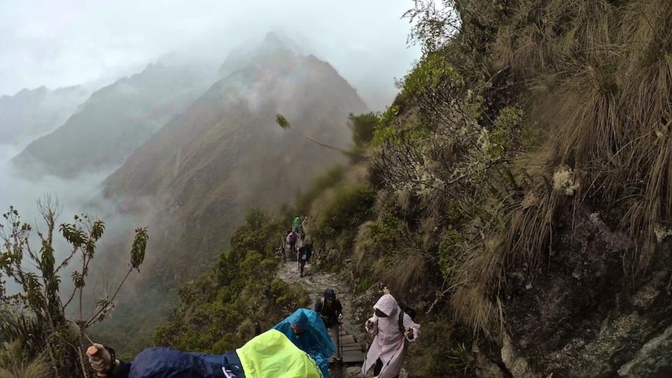 Inca trail in January rainy season view