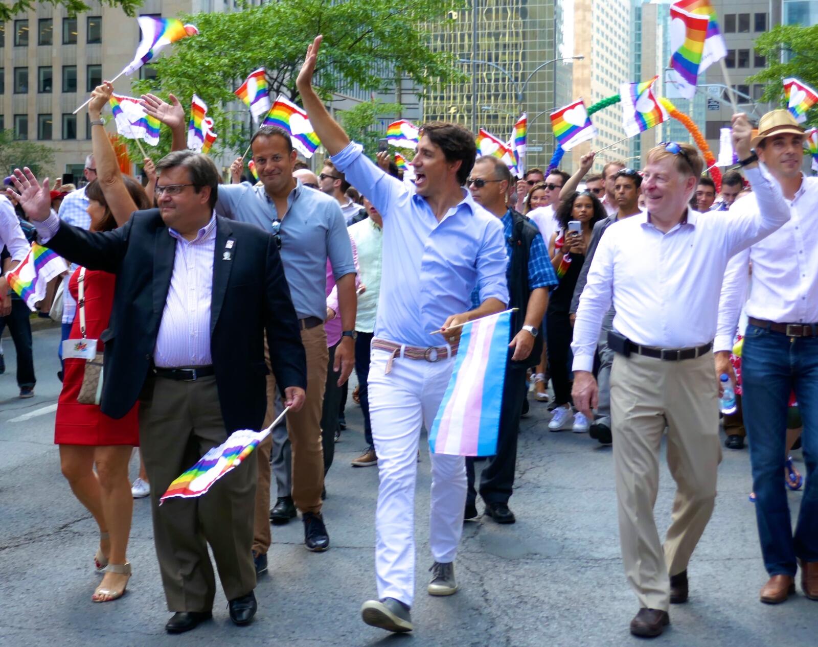 Justin Trudeau in the parade of Fierte Canada Montreal