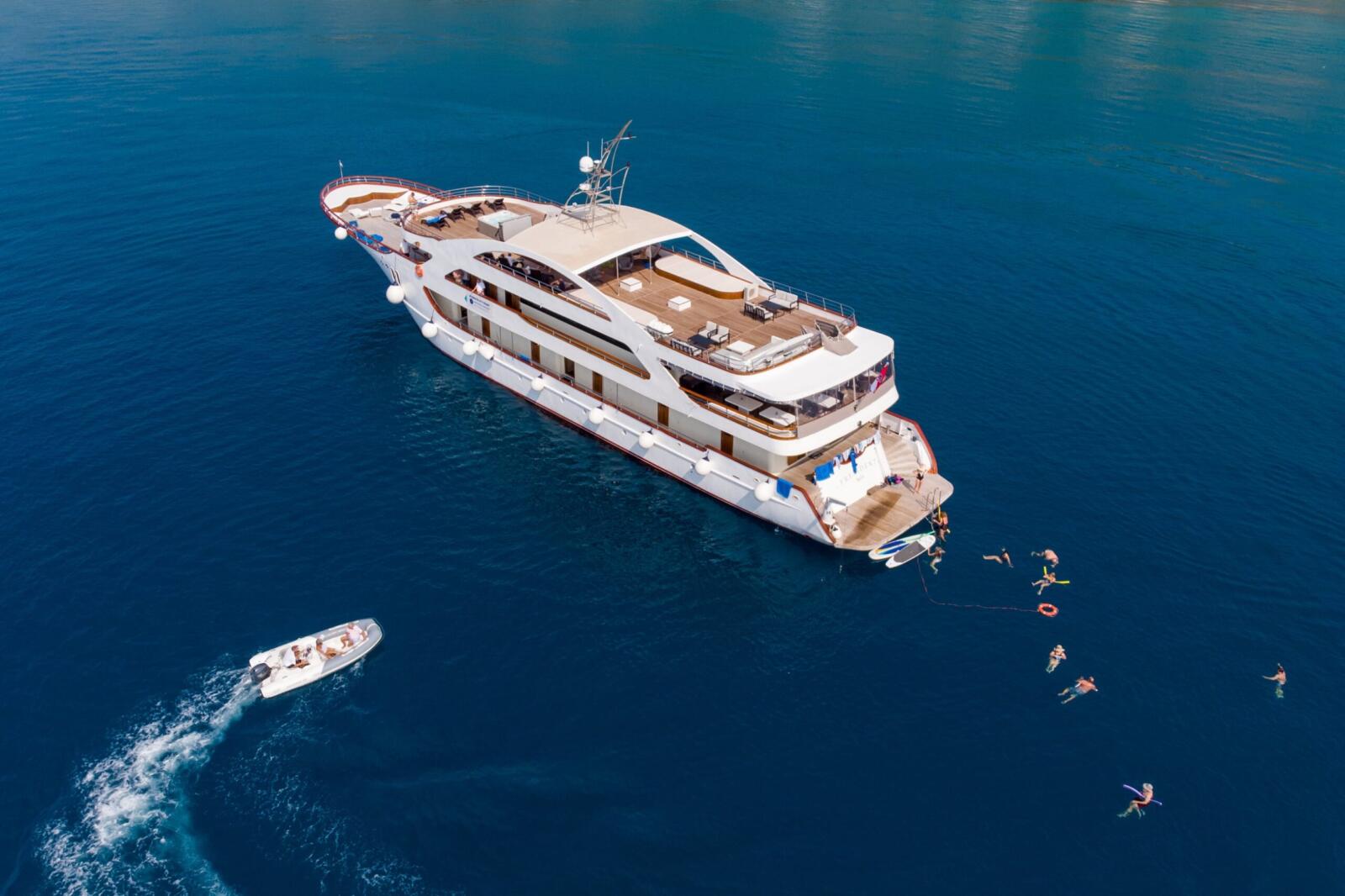 Swimming in the sea from luxury yacht in Croatia