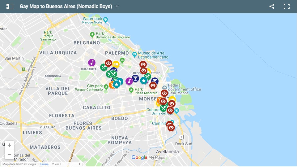 Our map showing all the best gay hotels, gay bars, gay clubs, gay saunas, gay friendly restaurants and things to do in Buenos Aires!