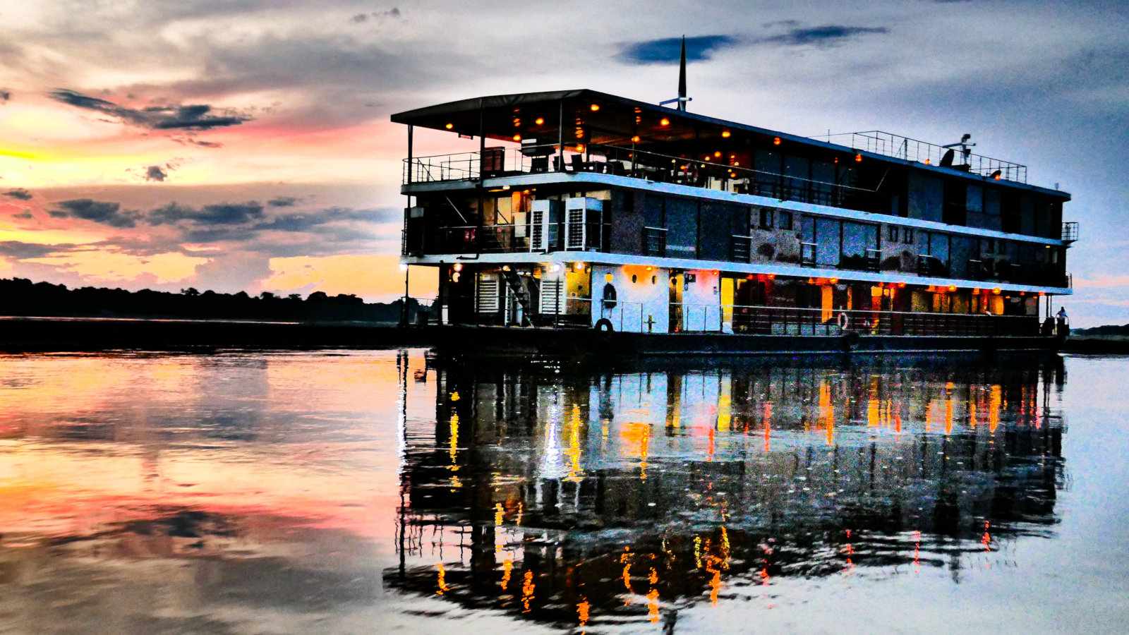 The Anakonda riverboat with one of many beautiful Amazon sunsets