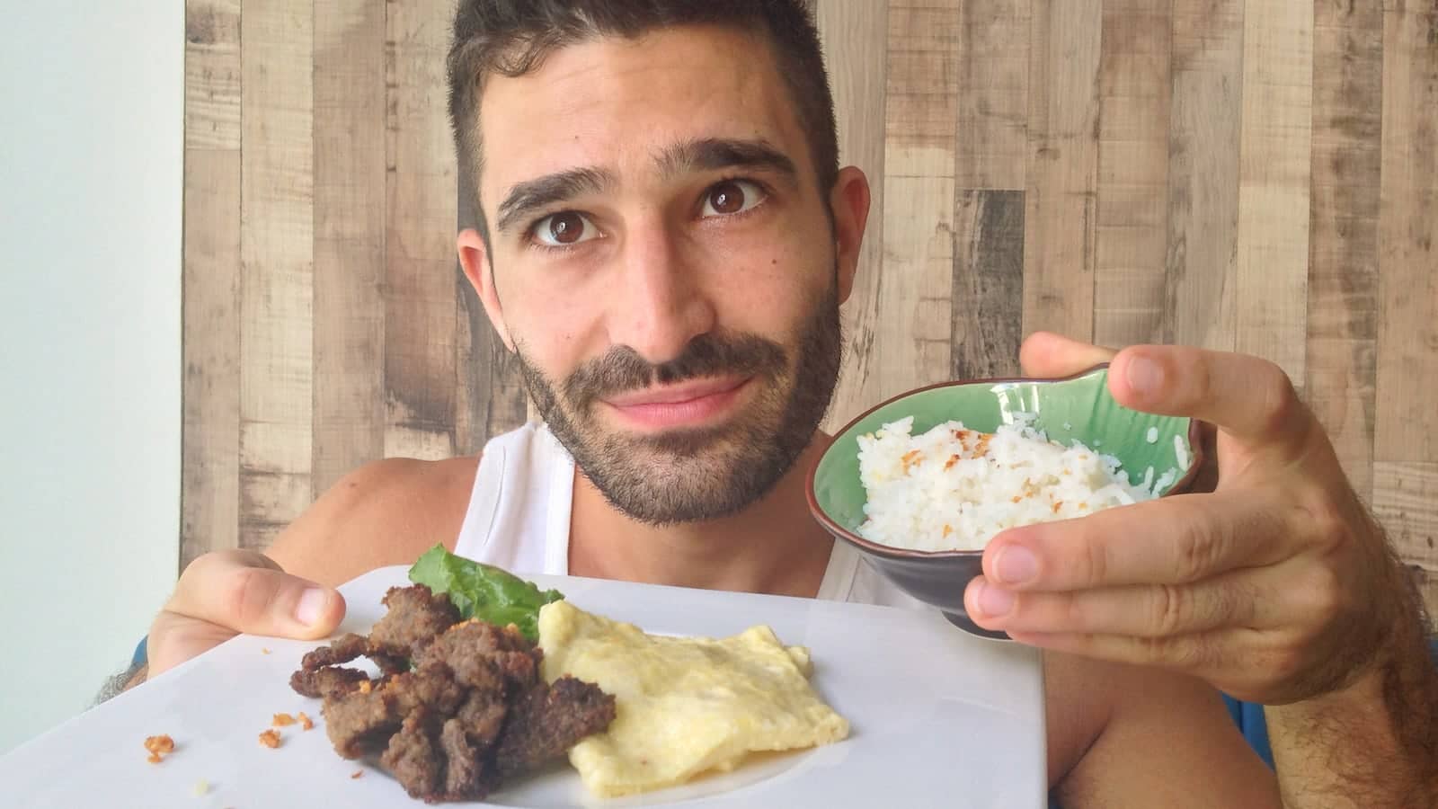 Stefan with tapsilog breakfast