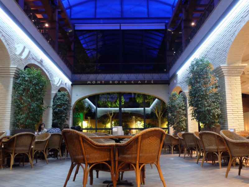 The spacious interior of Montroig Cafe in Sitges.