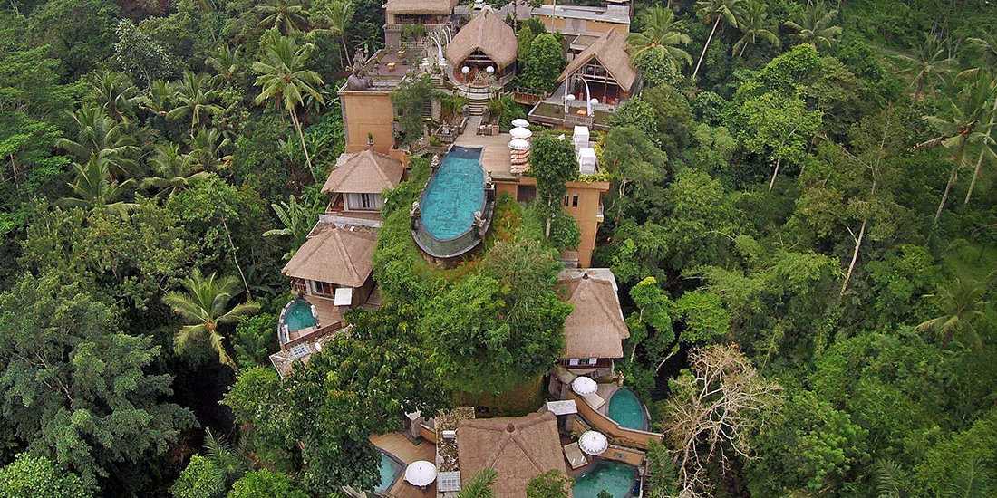 The incredible Kayon Resort in Bali is gay friendly and adults-only, plus it looks like a giant treehouse!