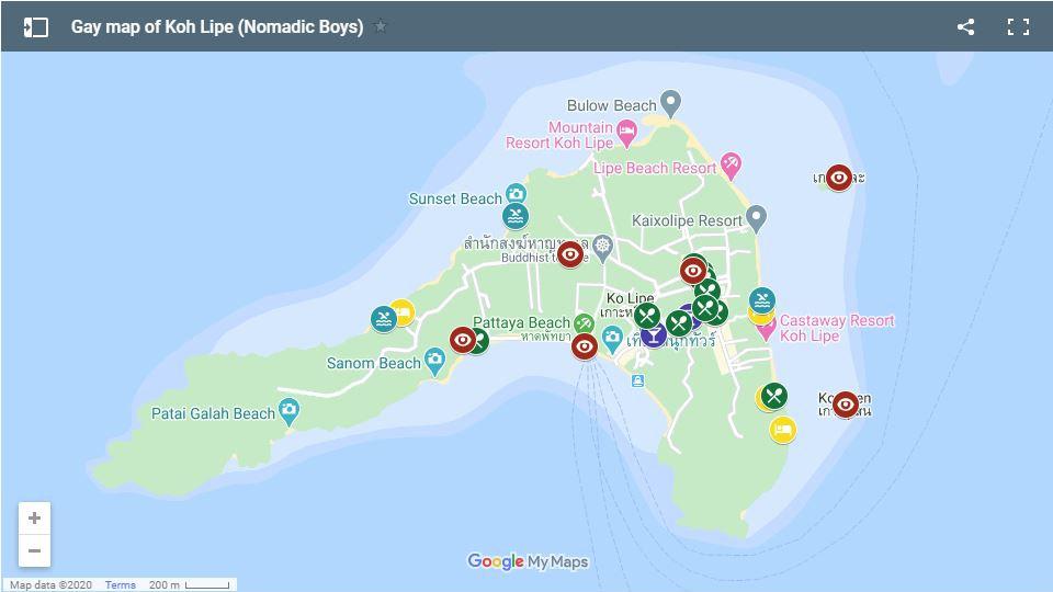 This is our gay map of Thailand's Koh Lipe showing all the best gay friendly accommodation, bars, restaurants and things to do