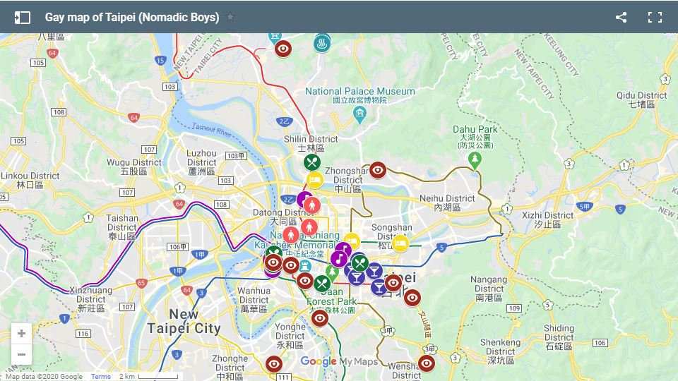 Our gay map of Taipei showing where all the best gay hotels, bars, clubs, saunas, and more are located