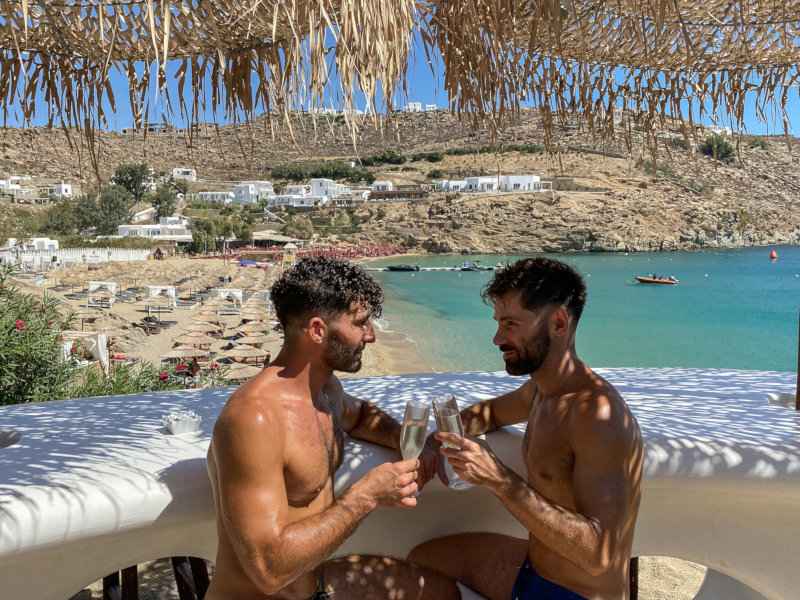 The Jackie O gay beach bar is our favorite gay beach club on Mykonos