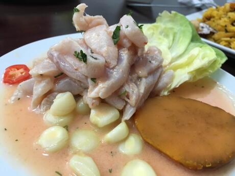 Traditional Ceviche dish at the Mercado de Surquillo in Lima, very fresh and tasty!