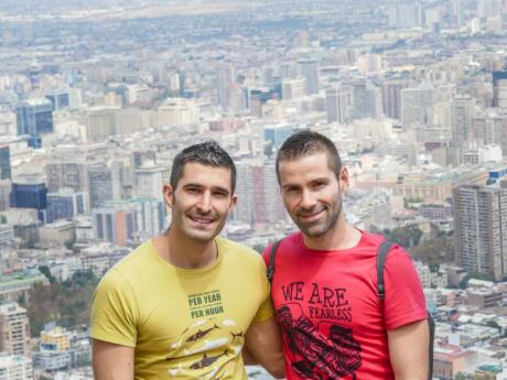 Nomadic Boys enjoying the views of Santiago by riding a funicular