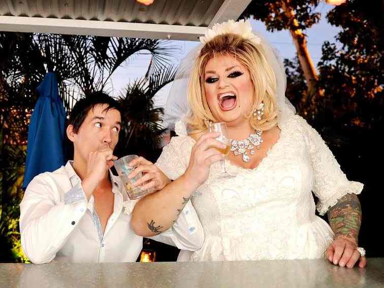 Drag queen in a wedding dress at Aqua nightclub in Key West