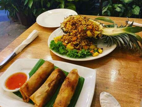 Plates of delicious Khmer food at Sambo restaurant in Sieam Reap.