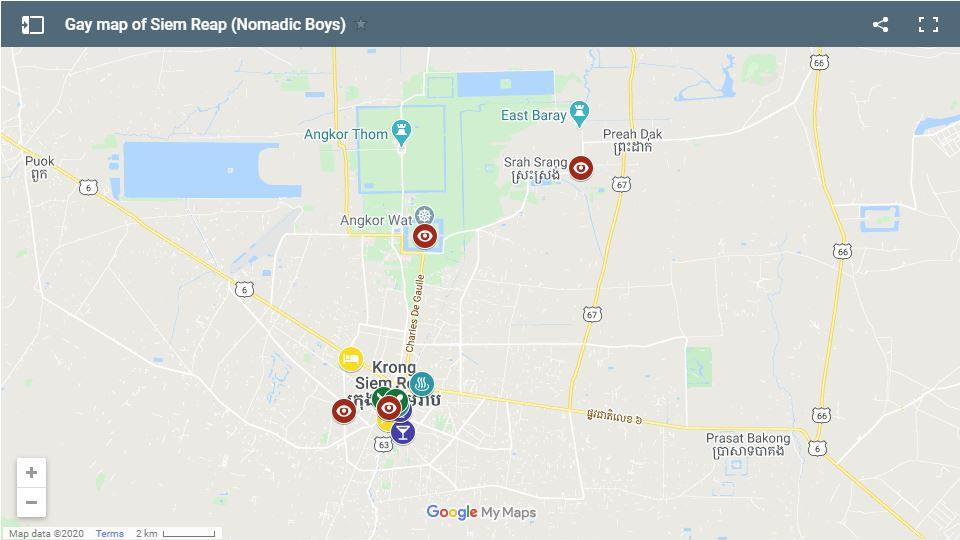 Our gay map of Siem Reap showing all the best gay friendly hotels, gay bars, clubs and more