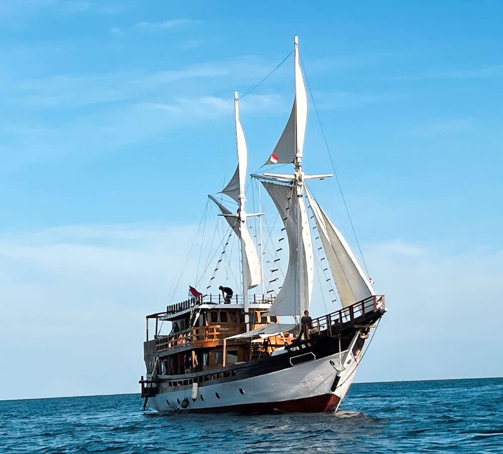 Pinisi boat made of wood saling in the Coral Triangle.