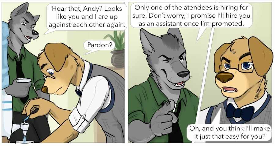 The Internship is a gay furry comic that looks at the question of if a gay guy should choose career or love