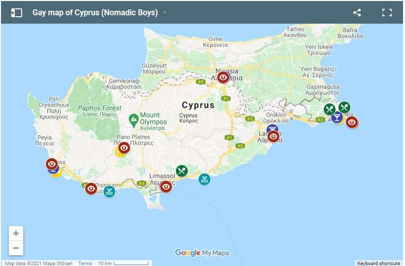 Use our gay map of Cyprus to plan your own fabulous trip