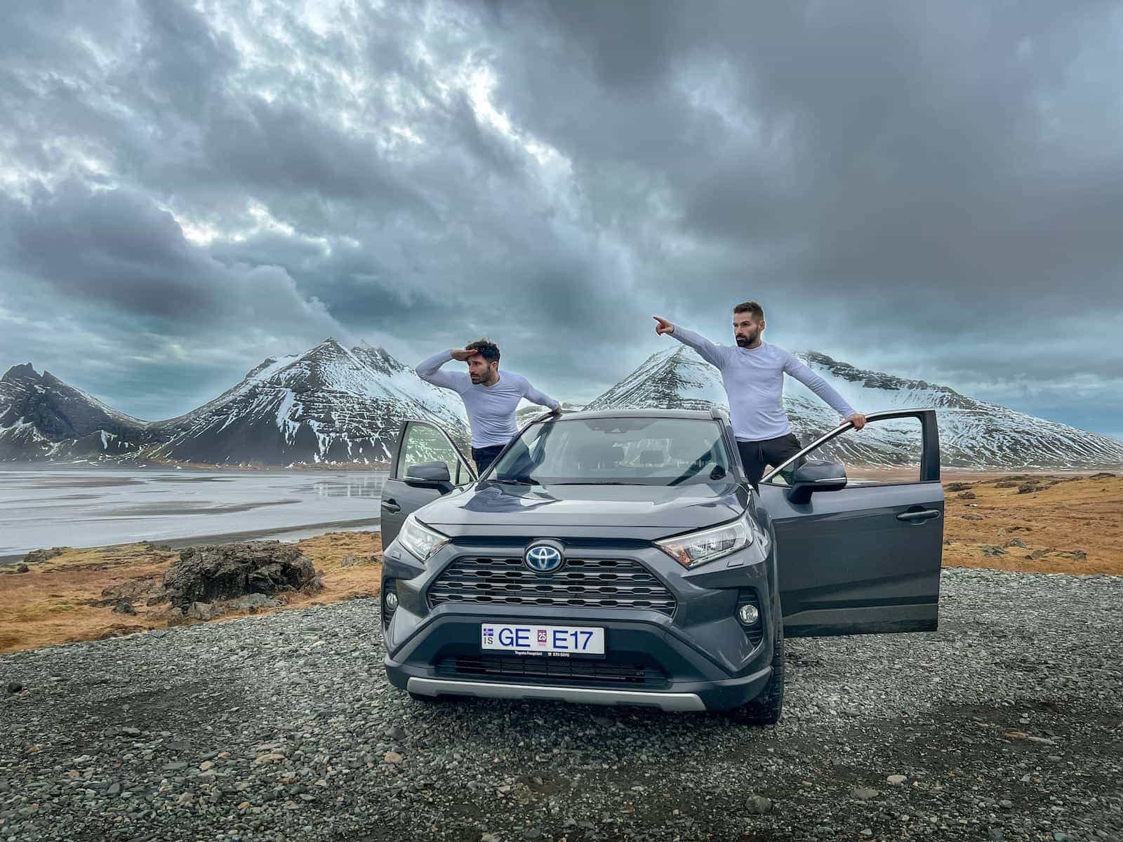 Stefan and Seb with car rental in Iceland.