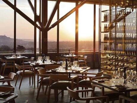 A stunning sunset seen from inside the huge windows at Marble Restaurant in Johannesburg.