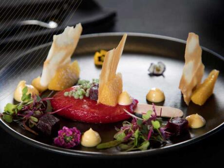 A close up of a salmon 'lollipop' dish at Signature restaurant in Johannesburg.